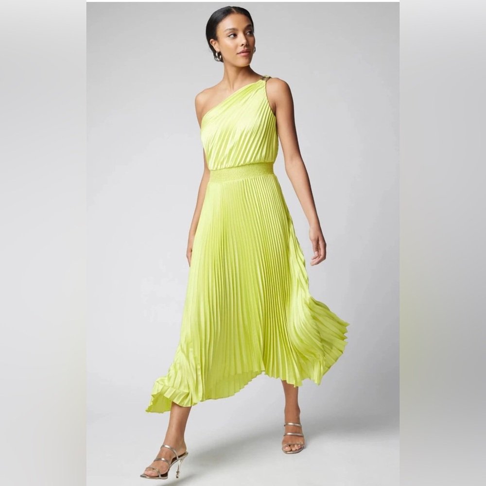 Gorgeous White House Black Market Pleated One Shoulder Midi Dress